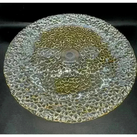 Vetropuro Gold Amber Glass 8 1/4” Diameter Pedestal Textured Dessert Stand Plate - Picture 7 of 9